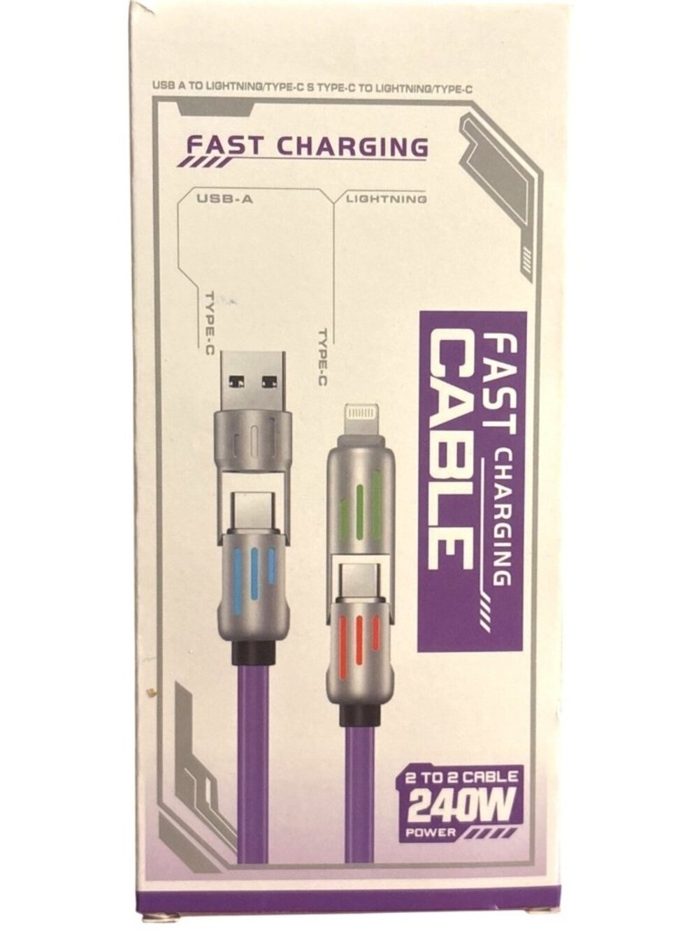 Fast Charging With LED Lights 4-In-1 USB-A To Fast Speed Type-C Cable 240W - Picture 5 of 5